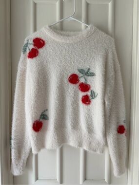 Major Label Group Crewneck Sweater with Red Cherry Motif